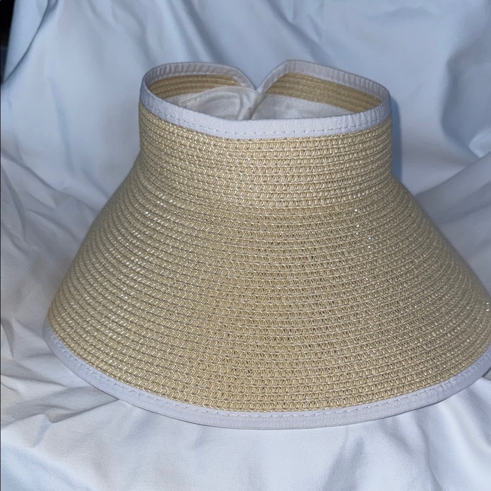 Tan and White Woven Sun Visor Hat